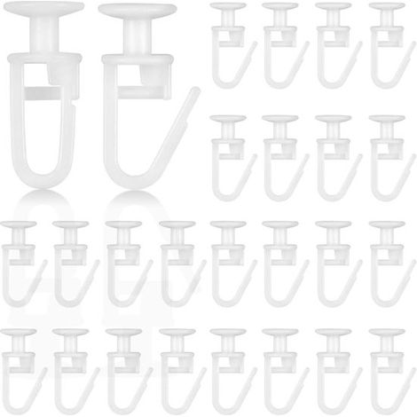Lot de 100 patins de rideau avec crochets, glissières de tringle Ø 11 mm, crochets universels en plastique, déplacement silencieux et fluide, blanc (1/5)