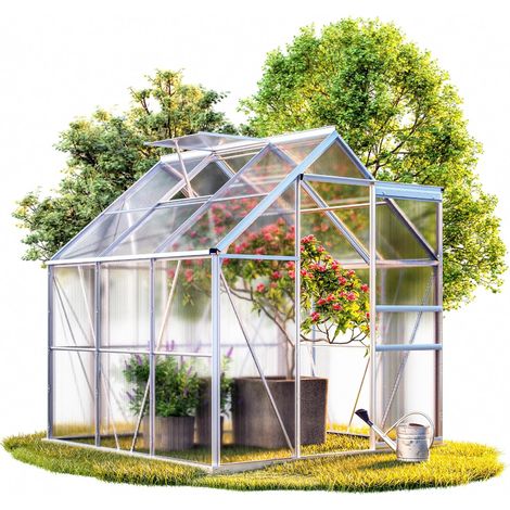 Serre de jardin en aluminium – 3,7 m² – Fondation incluse – 190 x 190 x 195 cm – Toit ouvrant – Idéale pour légumes, herbes et plantes (1/4)