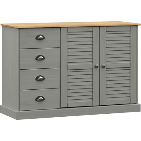Aparador cómoda mueble almacenaje organizador cocina salón salón con cajones 113x40x75 cm madera maciza pino gris 020030135
