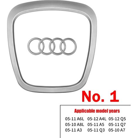 (N° 1 Argent mat) Logo de volant automobile, bande adhésive brillante, logo de voiture électroplaqué, autocollant compatible avec Audi A3, A4, B8, 8P, B9, 8V, A5, A6, C7, A7, Q3, Q5, Q7 (1/4)