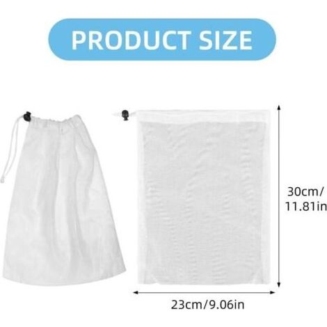 Lot de 2 sacs filtrants pour aspirateur de piscine - Filet en maille - Avec cordon de serrage - Sac filtrant fin pour nettoyage - Petit sac micro-filtre en maille - Blanc (1/3)