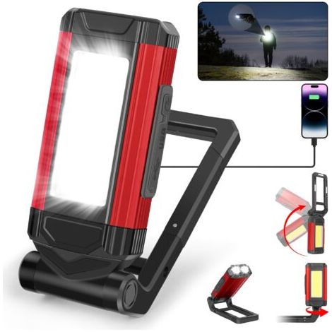 Lampes LED Rechargeables, Baladeuses LED pour Mécaniciens avec Support Pivotant et Crochet pliant, Lampe de Poche COB avec Aimant pour Auto, Atelier, Camping et Urgences-Cadeau Homme (1 Pièce) (1/5)