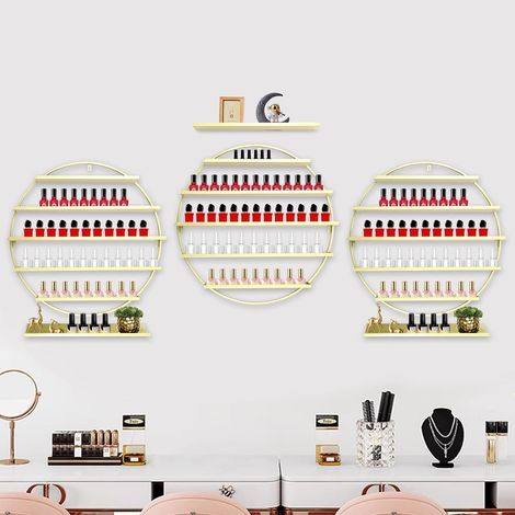 Présentoir circulaire à 5 couches, 6 pièces support de rangement mural en métal pour vernis à ongles, présentoir cosmétique, 27,56 27,56 3,15 pouces (or) (1/5)