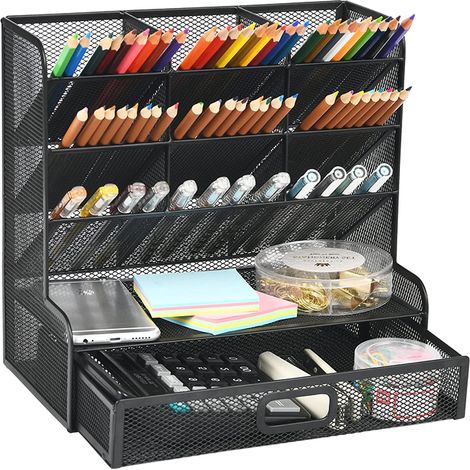 Organiseur de bureau en maille, porte-stylos multifonction, rangement pour stylos de bureau, étagère de rangement pour l'école, le bureau à domicile et les fournitures artistiques. (1/5)