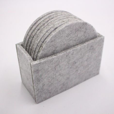 Dessous de Verres en Feutre sousVerres Ronds Antidérapant et Absorbant Table Cuisine Coaster Set avec Boîte de Rangement pour Boissons, Tasses, Mugs, Verres Lot de 16 (Gris Clair) (1/5)