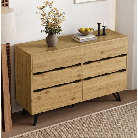 meuble rangement buffet 6 tiroirs 120 cm bois salon OKMYHOME (1/5)