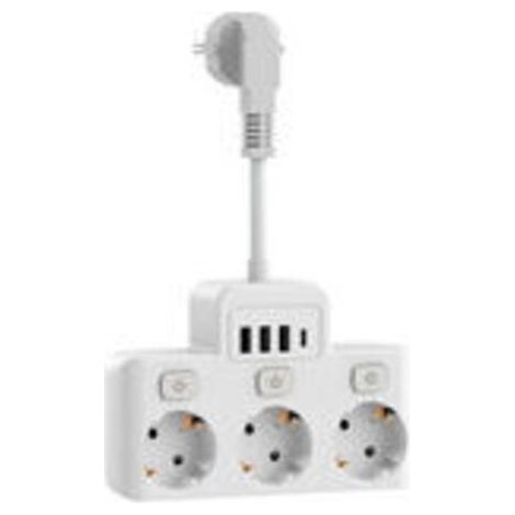 Multiprise avec Interrupteur Individuel, Multiprise Electrique 3 Prises avec 4 Ports USB, 4000W 16A avec Câble Court 5CM (1/5)