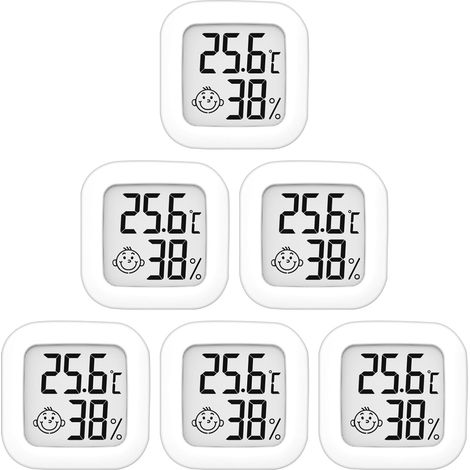 Paquete de 6 termómetros higrómetros de alta precisión para interiores (10 °C a 70 °C) para habitación de bebé, sala de estar, oficina e invernadero. (1/5)