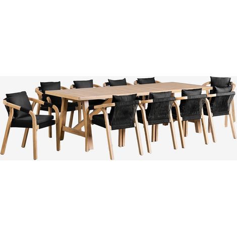 SKLUM Set aus rechteckigem Tisch (260x100 cm) und 10 Esszimmerstühlen aus Akazienholz Dubai              Rustikales Akazienbraun                     
