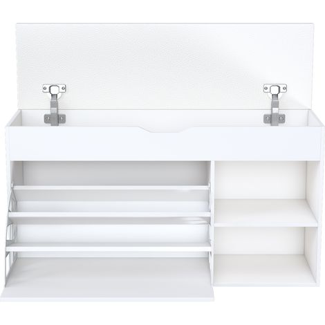Banc à chaussures, banc d’entrée avec compartiment de rangement caché à abattant, design moderne et minimaliste, adapté à l’entrée et au salon, blanc, dimensions: B100/D30/H52cm (1/5)