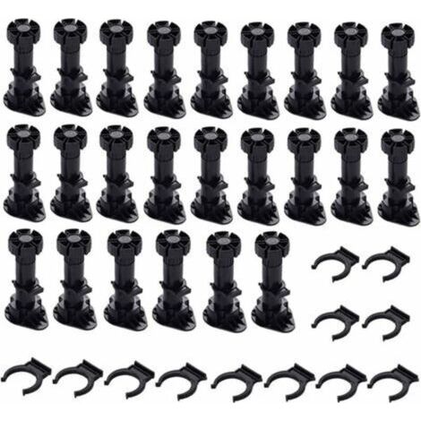 24 Pièces Pieds D'Armoire Plastique,Pied de Meuble,Pied Réglable pour Meuble,Noir Pieds de Meuble Plastique avec Clip Fixation Base pour Meubles de Cuisine,Armoire et Canapé GROOFOO (150mm-180mm) Pied (1/5)