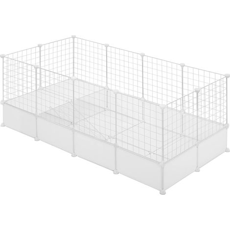 1 Enclos Pour Petits Animaux, Modulable 142x71x53cm, Grille Métallique, Panneau Plastique, Intérieur