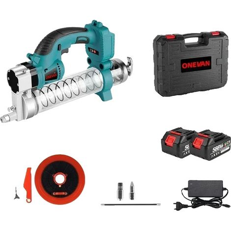 Akku-Fettpresse, Hochdruck, bürstenloser Motor, 2 Akkus, EU-Stecker (1/2)
