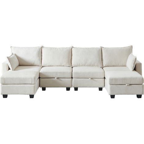 GagaCanapé d’angle modulable en chenille 6 places avec rangement beige (1/5)