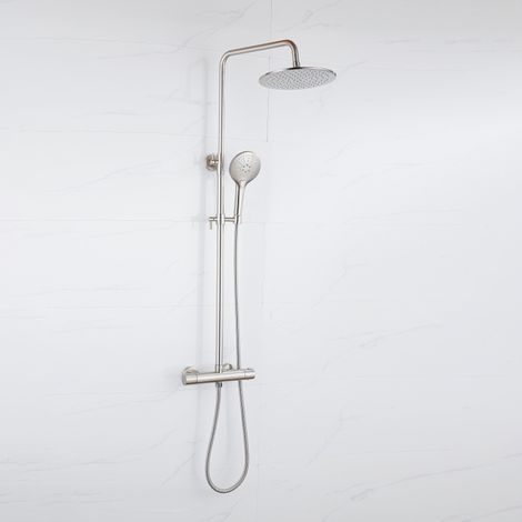 FugaFlow Eccelente Ensemble de douche de tête - thermostatique - douche de tête 25cm - flexible métallique - douchette ronde - Acier inoxydable brossé