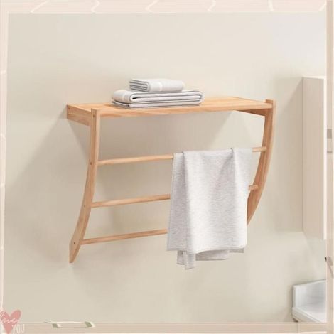 Porte-serviettes - VINGVO - 350374 - Bois massif noyer - 3 barres + étagère - 60x25,5x49 cm (1/5)
