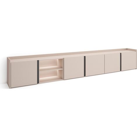 Skraut Home - TV-Schrank, Lowboard, für Wohnzimmer und Esszimmer, 309x35x50cm, Für TV-Geräte bis zu 80", LED, Moderner Stil, Beige (1/4)