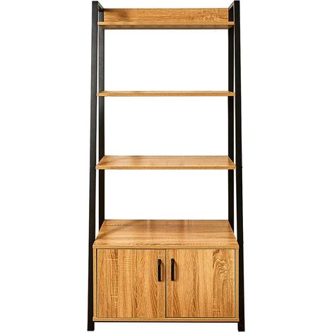 Altobuy – Meuble étagère industriel effet bois et métal – Dimensions 75 x 40 x H160 cm – Structure panneaux de particules et métal noir (1/3)