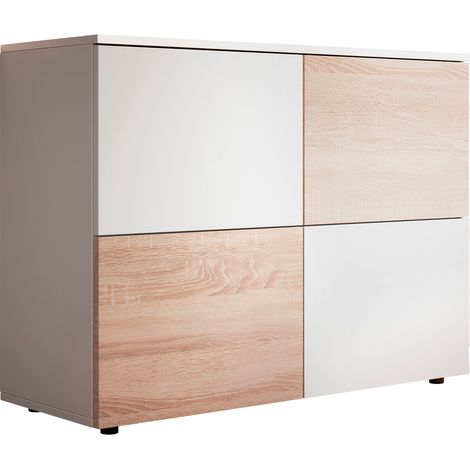 Muebles Bonitos – Buffet bas 4 portes 90x71x34cm – Finition mélamine mate – Système d'ouverture push-click – Fabrication européenne – Grande capacité (1/4)