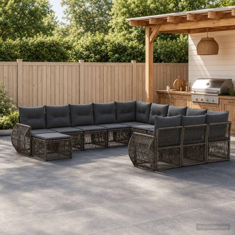 Salon de jardin modulable 12 places en polyrotin gris, cadre en acier - PANGIVO (1/5)