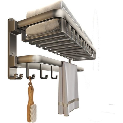 Foldable Aluminum Towel Rack With Mesh Basket 50 Cm Gray For Bathroom (1/4)