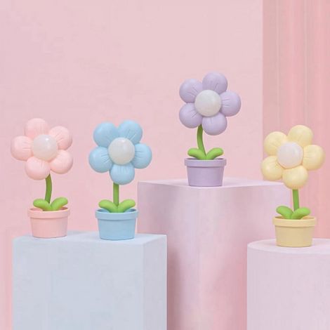 Cartoon-Blumen-Nachtlicht, batteriebetrieben, Nachttischlampe, verstellbares niedliches Blumenlicht, Kinderzimmerdekoration, blau.