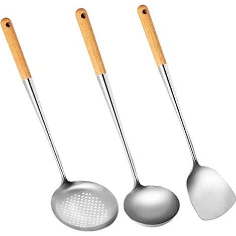 Ensemble de 17 spatules, écumoires et cuillères à soupe pour wok - Fabriqué en acier inoxydable 304 (1/5)
