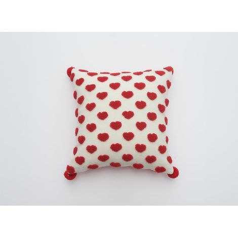 Coussin blanc à coeur rouge 45x45 cm SADEN (1/2)