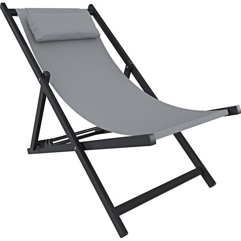 Sedia Sdraio Leggera Da Giardino Schienale Regolabile 5 Posizioni Pieghevole Ergonomica Con Cuscino Traspirante Struttura Nera In Alluminio Da Esterno Piscina Mare Portata Massima 160 Kg (Grigio)