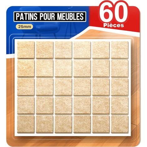 60 Pièces Patins Chaise, Patins pour Meubles Carrés Ø25 mm Beige (1/5)