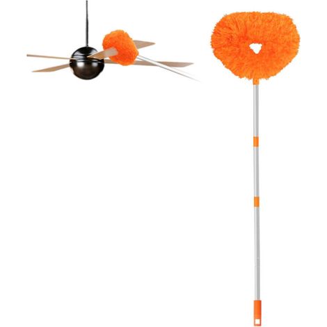 Plumeau de nettoyage pour ventilateur de plafond, 1,44 m,réutilisable, en microfibre, amovible, avec rallonge réglable (orange) (1/5)