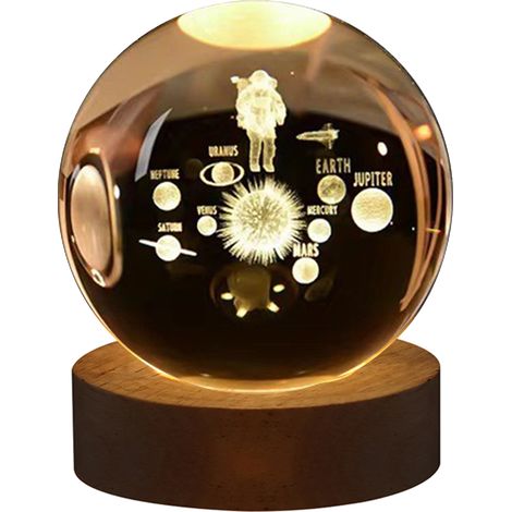 Ortviai Boule de Cristal 3D avec Éclairage LED Intégré, Sculpture Intérieure, Socle en Bois Naturel, Décoration Lumineuse pour Intérieur (1/5)