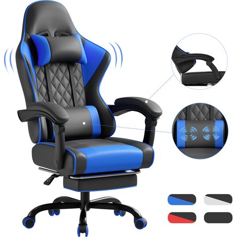 Devoko Chaise Gaming Ergonomique avec Massage Lombaire Intégré, Noir Bleu