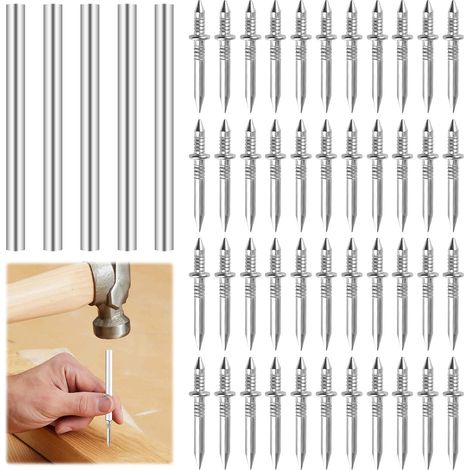 Lot de 500 Clous de Plinthe à Double Tête Sans Couture pour Plinthe, Clou À Double Tête, Ligne De Pied Clous Sans Marques Vis de Sécurité Invisibles, avec 5 Outil de Manchon, pour Tapissier, Placages (1/5)