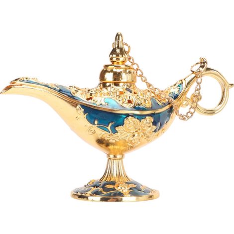 Lampe d'Aladin, Lampe magique elfique à vœux, Lampe du dieu des vœux, Décoration de table pour mariages et fêtes de famille, Or et bleu, 12 cm (1/5)