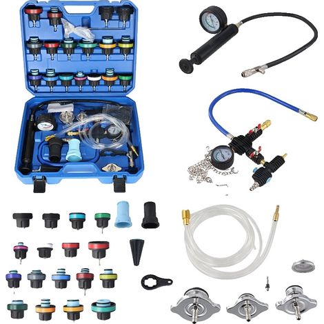 Testeur de pression du système de refroidissement du radiateur, kit d'outils de remplissage sous vide, détection de fuites, 28pcs (1/2)