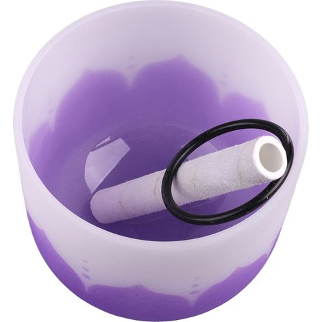 Bol chantant en cristal, motif floral coloré, quartz mat, bol chantant pour la méditation et la guérison sonore, note Si violet (1/5)