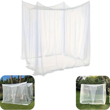 Moustiquaire de lit 200 x 220 cm - ciel de lit respirant en maille fine pour camping, blanc (1/5)