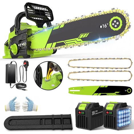 16-Zoll-Akku-Kettensäge, 36 V, 2300 W, bürstenlose, batteriebetriebene Kettensäge mit 2 Batterien, automatischem Öler, werkzeugloser Spannung, Brennholzsch18 m/s (1/5)