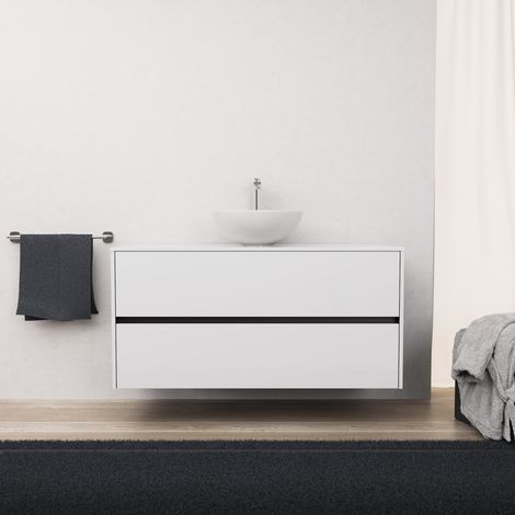 Inda - Badezimmerschrank 2 Schubladen L.120 mit Aufsatzwaschbecken / Glänzendes Weiß - diamante