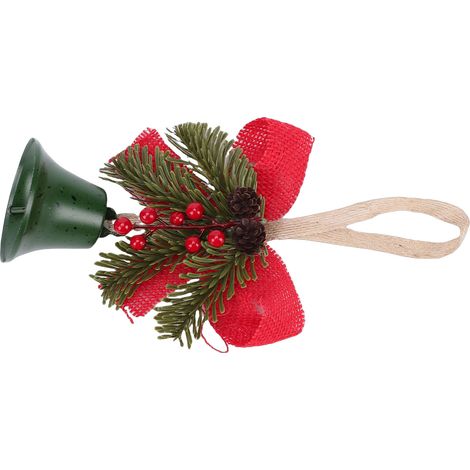 Vintage-Weihnachtsglocke mit Schleife, Tannenzapfen, roten Beeren und grünem Hintergrund für Zuhause (1/5)