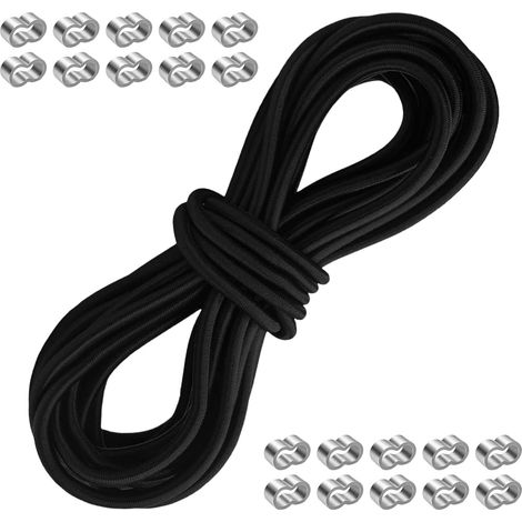 Elastic Cord, 6 mm x 10 m, Black Elastic Sandow, Elastic Bungee Cord, Waterproof, for Camping, Backpack, Clothing, Shoes, DIY (1/5)