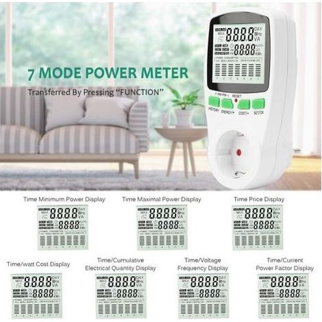 Electricity Usage Monitor, Electric Meter Outlet with 7 Modes and LCD Display, Multifunctional Power Meter Outlet for Energy Saving 3680W Max1 Piece (1/4)