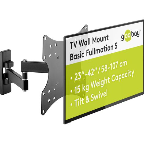 Support TV Mural Orientable 23-42 Pouces 90° Inclinable VESA 200x200 Jusqu'à 15 kg Extensible 44-282 mm - Orientation Totale S - 49714 (1/5)