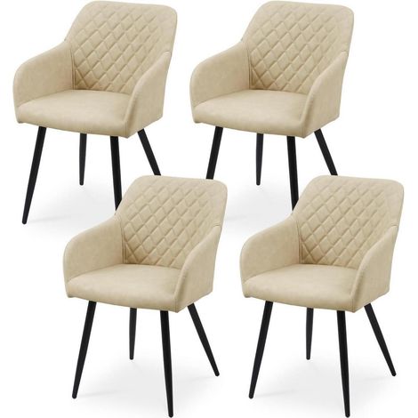 CLIPOP Esszimmerstühle 4er Set Kunstleder Armlehne Metallbeine Elfenbeinbeige (1/5)