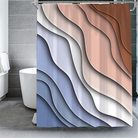 180180cm Rideau De Douche Abstrait Vagues (marron), Rideau De Douche Impermable Avec Crochets, Haute Qualit, Rsistant La Moisissure, Facile Ne (1/5)