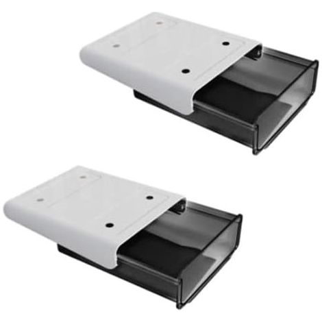 20x17x7.2cm Lot de 2 boîtes de rangement cachées sous le bureau avec tiroir de bureau - Grande capacité - Auto-adhésive - Convient pour la maison, le bureau et l'école (noir) (1/5)