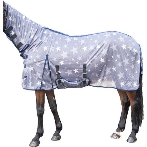 145 cm, grigio bianco 9512: Coperta in rete antimosche con collo alto e copripancia modello Stars