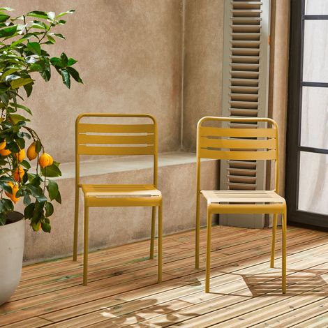 Lot de 2 chaises de jardin acier. 2 places. ocre. Amelia. L44 x P52 x H79cm (1/5)