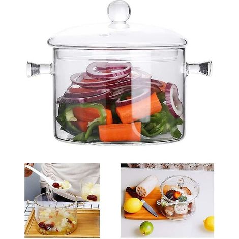 Glass Cooking Pot - 2l/67oz Glass Saucepan Heat-resistant Borosilicate Glass Handmade Cookware Set Stovetop Pot - Safe For Pasta Noodle Soup Milk T (1/2)